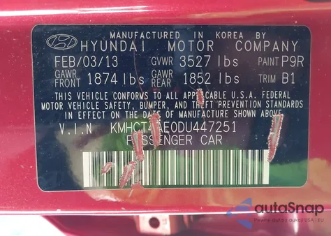 2013 Hyundai Accent Gls from USA, damaged, VIN KMHCT4AE0DU447251